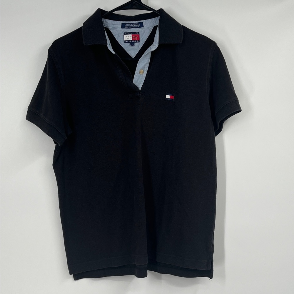 Vintage Tommy Hilfiger Black Polo Shirt Size Large